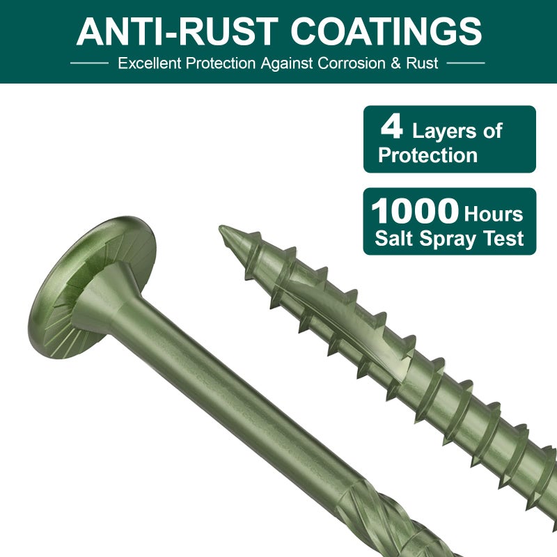 FMhotu #14 Heavy-Duty Wood Screws, Star Drive Deck Screws, Rust Resistant Timber Screws for Timber/Log/Landscaping Wood (4-1/2 Inch,100Pcs,Green) - Image 4